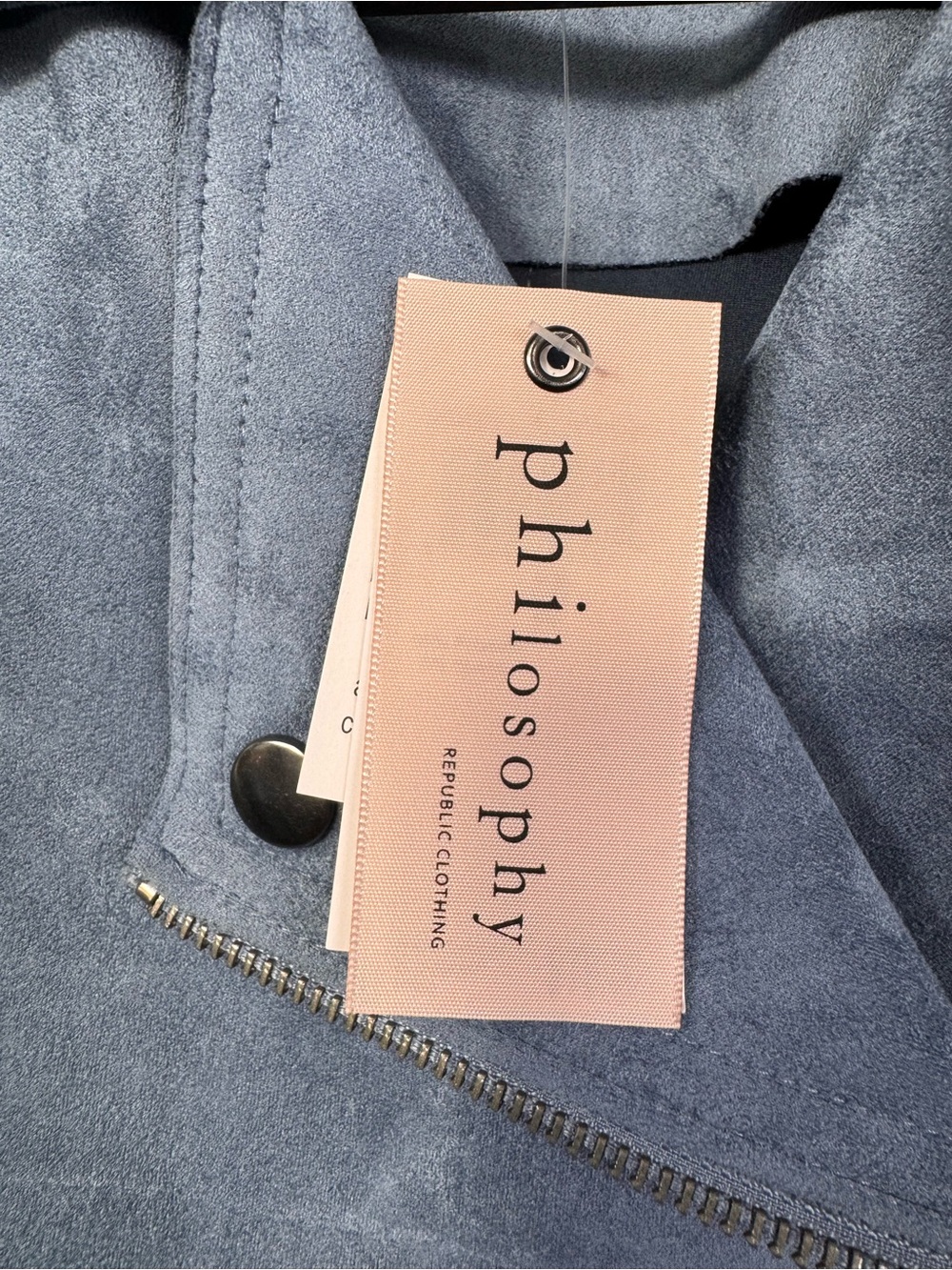 Philosophy Dusty Blue Shadow Faux Suede Sleeveless Moto Vest w/ Zipper, Small - Picture 13 of 16